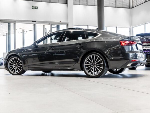 Audi A5 Sportback 40 TFSI in a sleek silver finish, showcasing its modern design and advanced technology features.