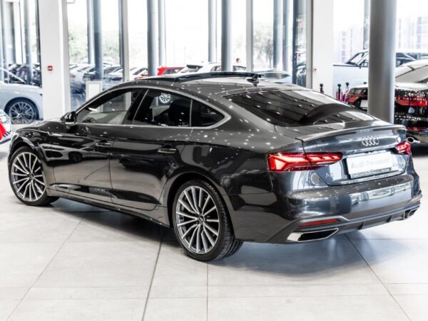 Audi A5 Sportback 40 TFSI in a sleek silver finish, showcasing its modern design and advanced technology features.